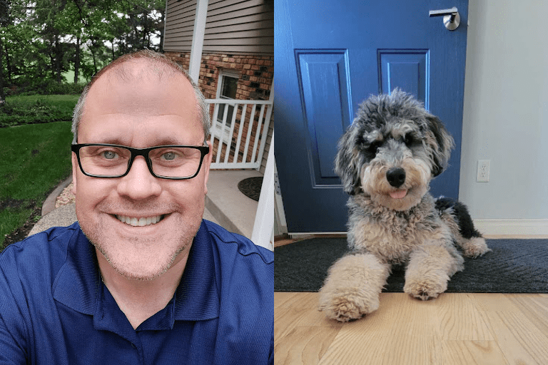 Tim Dorway and his Bernedoodle Poppy